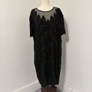 Vintage Jewel Queen 100% Silk Sequin Beaded Cocktail Dress Sz 24